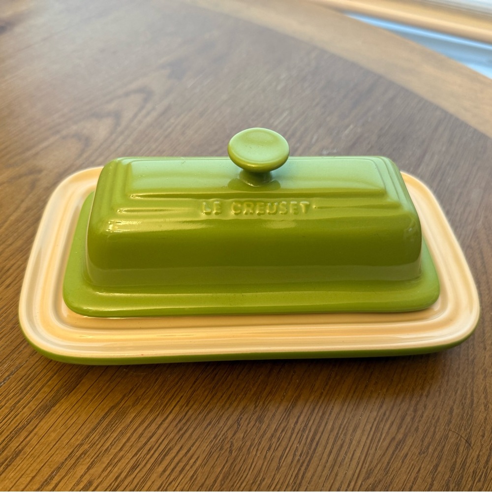 Vintage Le Crueset butter dish in retro green